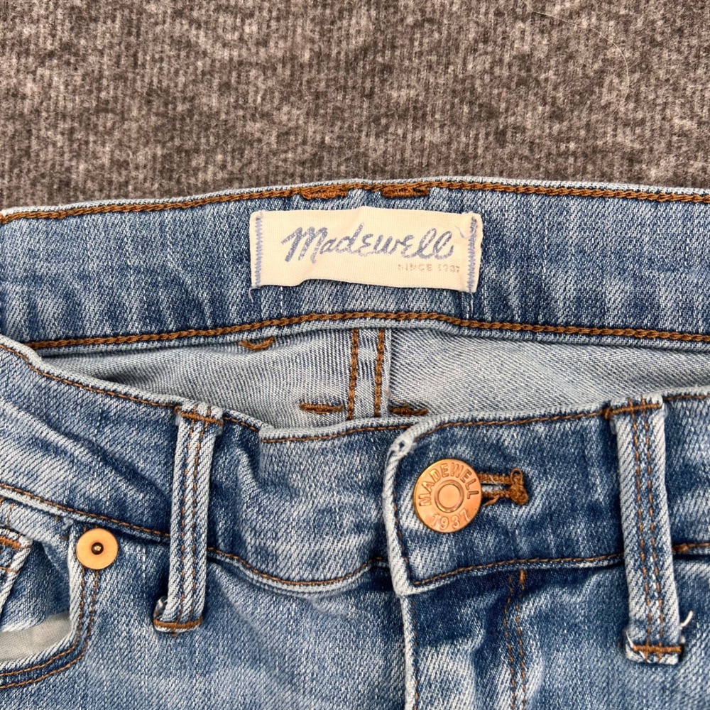 Madewell High Riser Skinny Jeans Light Wash Distressed Ripped Knee 27 Cropped - Picture 10 of 13